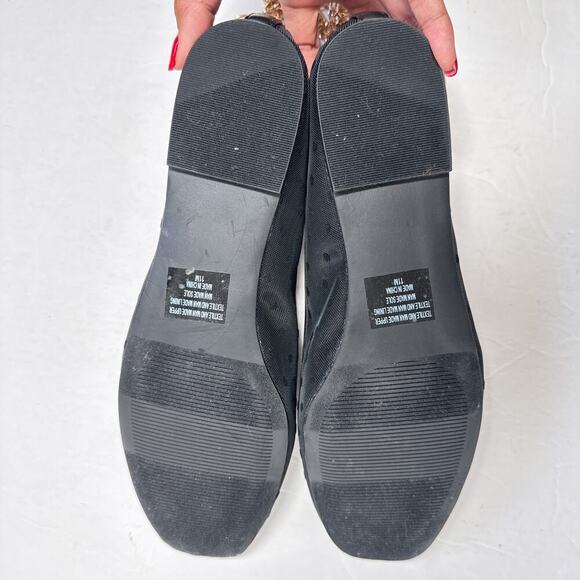 LOFT Black Dotted Mesh Ballet Flats Gold Chain Ankle Strap Women’s 11M - Picture 10 of 12